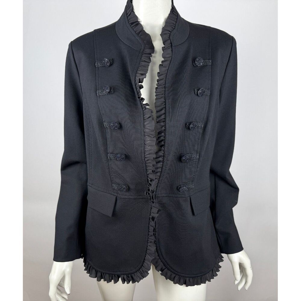 Chicos Novelty Trim Ponte Military Jacket Women 2 Large 12 NWT $159 Lined Black